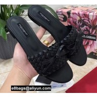 Dolce & Gabbana Woven nappa leather Bow Flat Sliders Black 2021