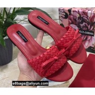 Dolce & Gabbana Woven nappa leather Bow Flat Sliders Red 2021