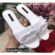 Dolce & Gabbana Woven nappa leather Bow Flat Sliders White 2021