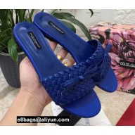 Dolce & Gabbana Woven nappa leather Bow Flat Sliders Blue 2021