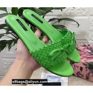 Dolce & Gabbana Woven nappa leather Bow Flat Sliders Green 2021