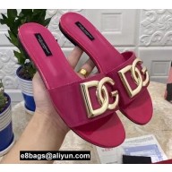 Dolce & Gabbana Patent leather sliders Fuchsia with DG Pop logo 2021