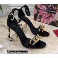 Dolce & Gabbana Heel 10.5cm Leather Chain Sandals Black with Baroque DG heel 2021