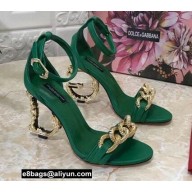 Dolce & Gabbana Heel 10.5cm Leather Chain Sandals Green with Baroque DG heel 2021
