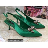 Dolce & Gabbana Heel 6.5cm Slingback Pumps Satin Green with Crystal Bow 2021