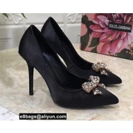 Dolce & Gabbana Heel 10.5cm Pumps Satin Black with Crystal Bow 2021