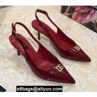Dolce & Gabbana Heel 6.5cm Patent Leather Slingback Pumps Burgundy with DG Pop Logo 2021