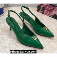 Dolce & Gabbana Heel 6.5cm Patent Leather Slingback Pumps Green with DG Pop Logo 2021