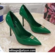 Dolce & Gabbana Heel 10.5cm Patent Leather Pumps Green with DG Pop Logo 2021