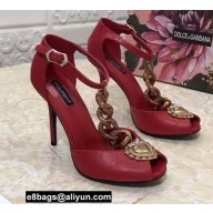 Dolce & Gabbana Heel 10.5cm Devotion Chain T-bar Pumps Red 2021