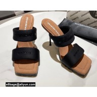 Alexander Wang Heel 10cm Satin Slide Sandals With Logo Embroidery Black 2022