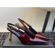 Saint Laurent Lee 75 patent leather slingback pumps burgundy 2025
