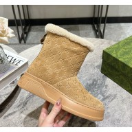 Gucci platform suede leather ankle boots with shearling brown 1120-2024 