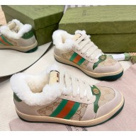Gucci Women's Screener trainer sneakers with shearling 112001-2024 