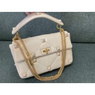 Valentino Large Roman Stud The Shoulder Bag With Chain And Enameled Studs White 2022