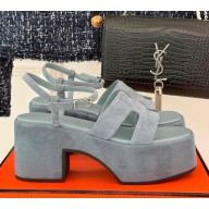 Hermes women's Jam 60 sandal in suede calfskin blue  2024