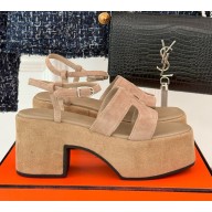 Hermes women's Jam 60 sandal in suede calfskin beige  2024