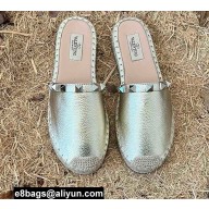 Valentino Grainy Calfskin Leather Rockstud Espadrilles Mules Sandals Light Gold 2022