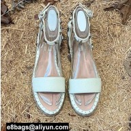 Valentino Grainy Calfskin Leather Rockstud Espadrilles Sandals White 2022