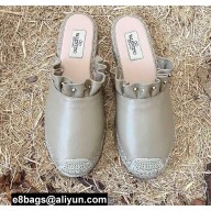 Valentino Studded Ruffled Leather Espadrilles Mules Sandals Nude 2022