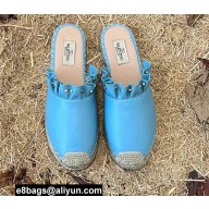 Valentino Studded Ruffled Leather Espadrilles Mules Sandals Blue 2022