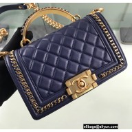 Chanel Chain Braided Top Handle Boy Flap Small Bag A67085 Blue 2022
