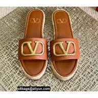 Valentino Leather Vlogo Espadrilles Slide Sandals Brown 2022