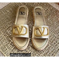 Valentino Leather Vlogo Espadrilles Slide Sandals Light Gold 2022