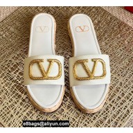 Valentino Leather Vlogo Espadrilles Slide Sandals White 2022