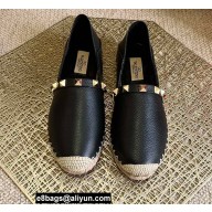 Valentino Grainy Calfskin Leather Rockstud Espadrilles Black 2022