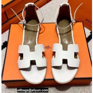 Hermes Swift Calfskin Santorini Sandals Handmade White