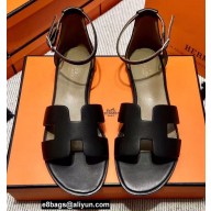 Hermes Swift Calfskin Santorini Sandals Handmade Black