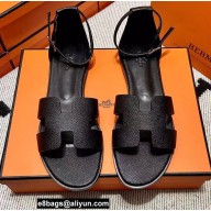 Hermes Epsom Calfskin Santorini Sandals Handmade Black