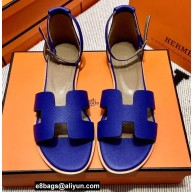Hermes Epsom Calfskin Santorini Sandals Handmade Blue