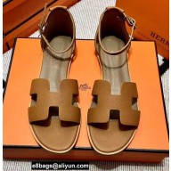 Hermes Epsom Calfskin Santorini Sandals Handmade Brown