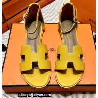 Hermes Epsom Calfskin Santorini Sandals Handmade Yellow