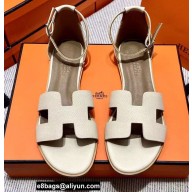 Hermes Epsom Calfskin Santorini Sandals Handmade Creamy