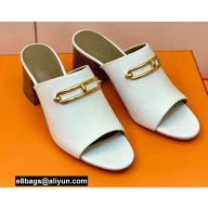 Hermes Roulis Buckle Camilla Mules White