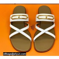 Hermes Roulis Buckle Claire Sandals White