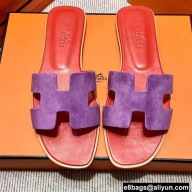 Hermes Suede Goatskin Oran Sandals Purple