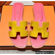 Hermes Suede Goatskin Oran Sandals Yellow