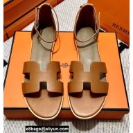 Hermes Swift Calfskin Santorini Sandals Handmade Brown