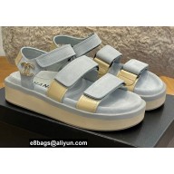 Chanel CC Logo Suede Velcro Sandals Light Blue 2022