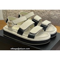 Chanel CC Logo Suede Velcro Sandals White 2022