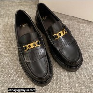 Celine Fringes Margaret Loafers With Triomphe Chain In Polished Bull Black 2022