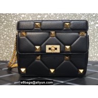 Valentino Grainy Calfskin Small Roman Stud Chain Bag Black 2022