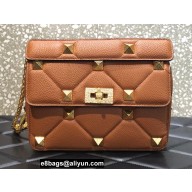 Valentino Grainy Calfskin Small Roman Stud Chain Bag Brown 2022