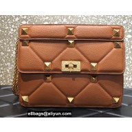 Valentino Grainy Calfskin Large Roman Stud Chain Bag Brown 2022