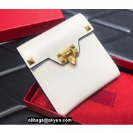 Valentino Rockstud Alcove Grainy Calfskin Compact Wallet White 2022