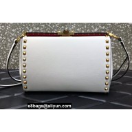 Valentino Rockstud Alcove Grainy Calfskin Crossbody Bag White/Gold 2022